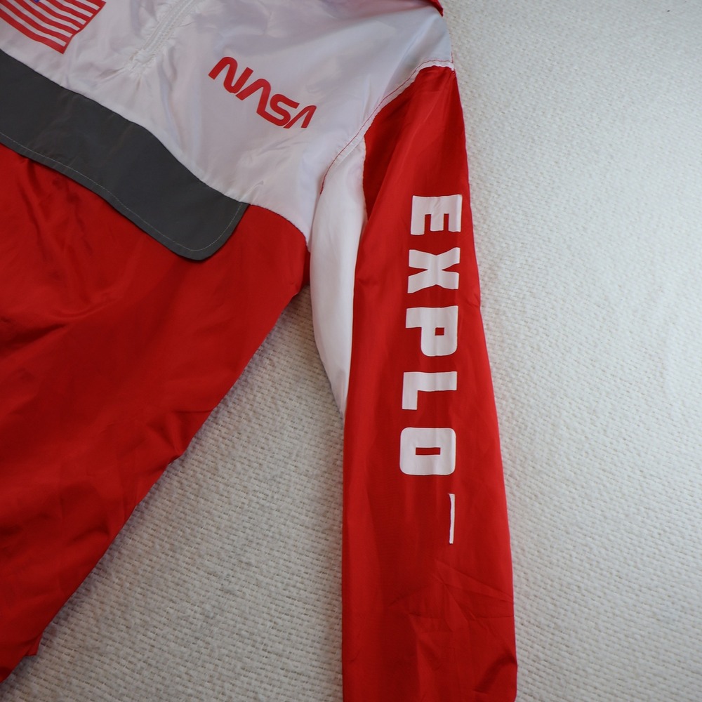 Hyper Space Mens S Windbreaker Red White NASA Explorer Space Lab 3 Patch Hooded - Picture 8 of 11